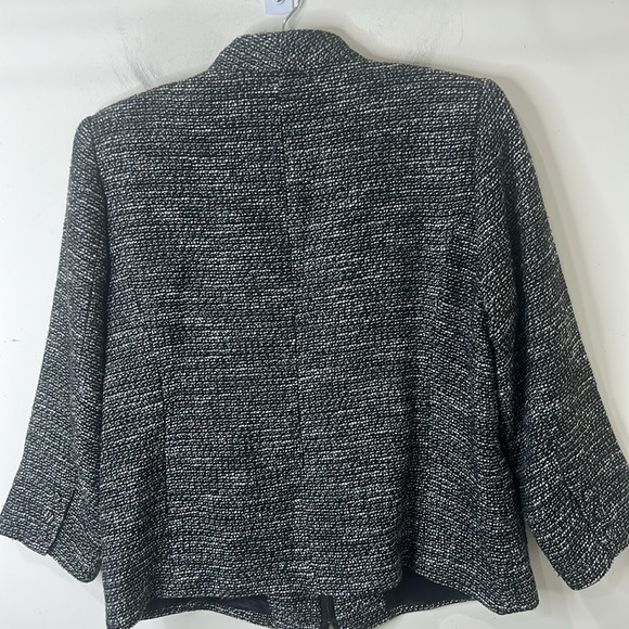 EILEEN FISHER Black White Tweed Zippered Leather Trim Jacket Size Petite Large - Picture 16 of 16